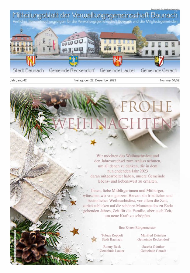 Mitteilungsblatt Verwaltungsgemeinschaft Baunach Titelblatt 51/2023