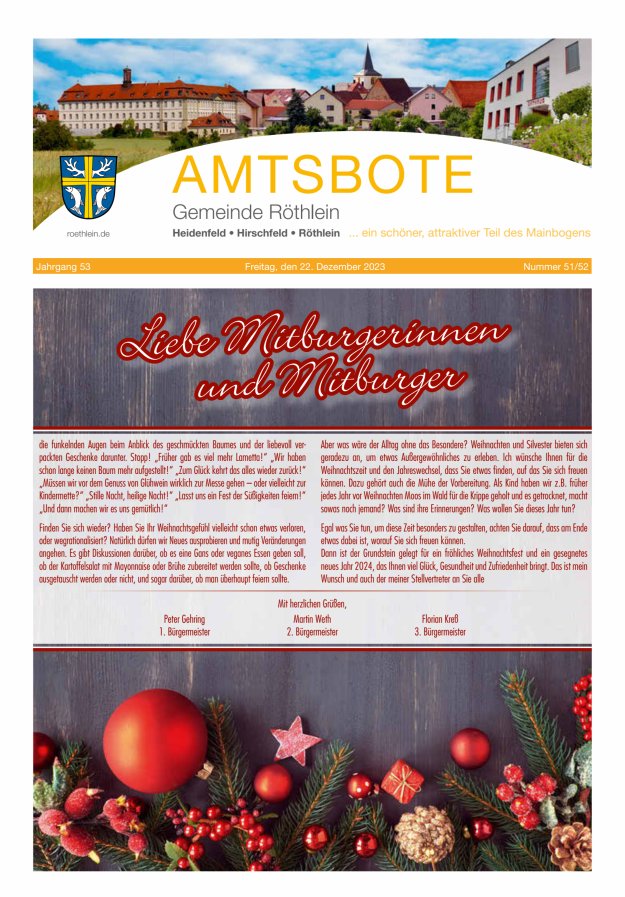 Amtsbote der Großgemeinde Röthlein Titelblatt 51/2023