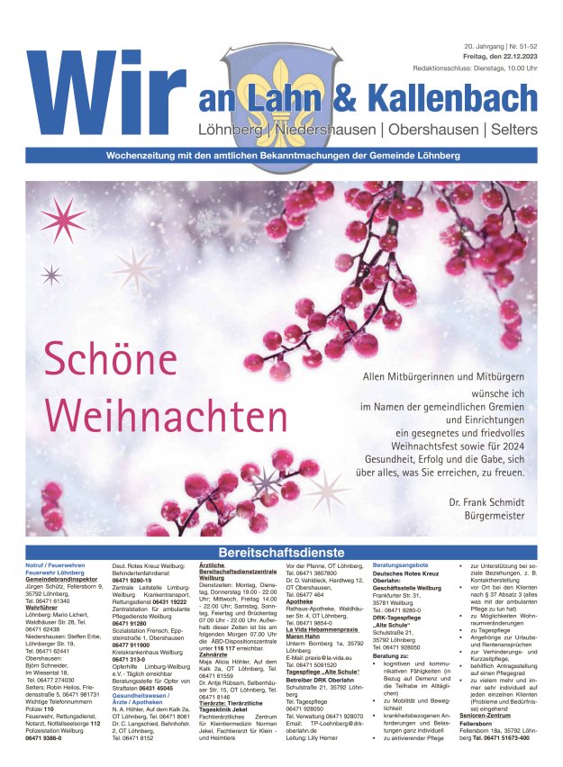 Amtliches Mitteilungsblatt der Gemeinde Löhnberg Titelblatt 51/2023
