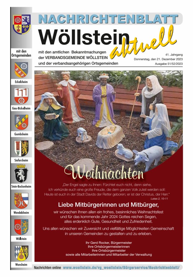 Nachrichtenblatt Wöllstein aktuell Titelblatt 51/2023
