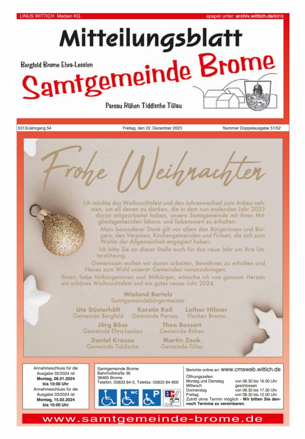 Mitteilungsblatt der Samtgemeinde Brome Titelblatt 51/2023