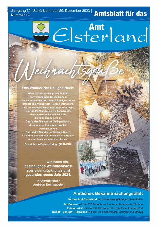 Amtsblatt für das Amt Elsterland Titelblatt 12/2023