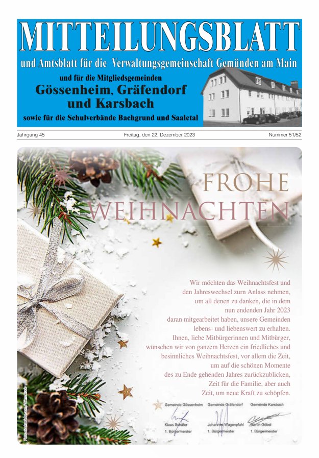 Mitteilungsblatt der VG Gemünden a Main Titelblatt 51/2023
