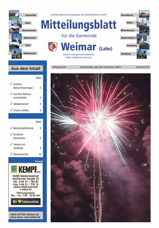 Mitteilungsblatt für die Gemeinde Weimar Titelblatt 52/2023