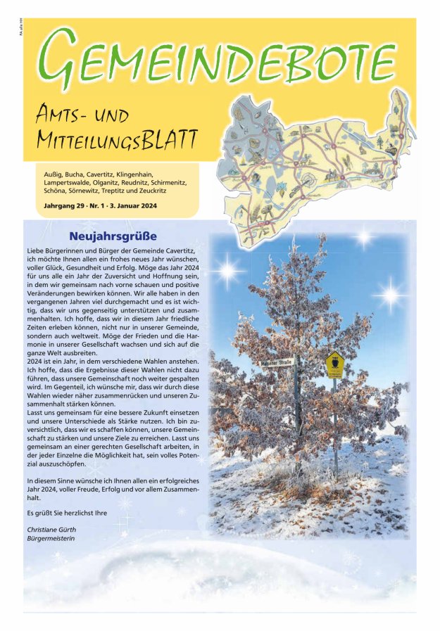 Gemeindebote - Amts- und Mitteilungsblatt Titelblatt 01/2024