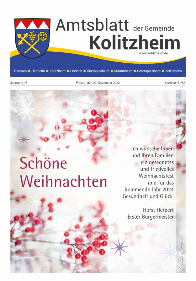 Amtsblatt der Gemeinde Kolitzheim Titelblatt 51/2023