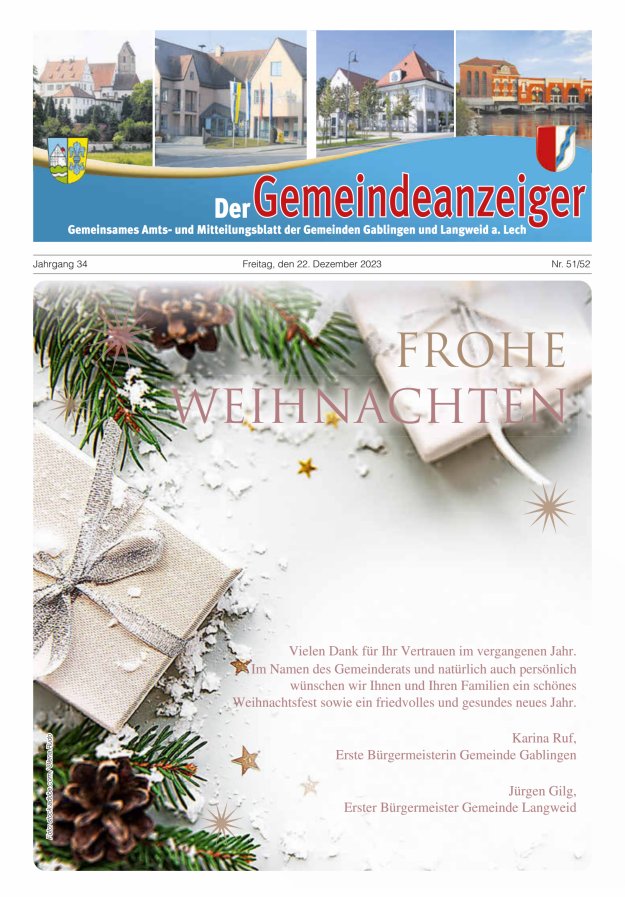 Der Gemeindeanzeiger - Gablingen Langweid Titelblatt 51/2023