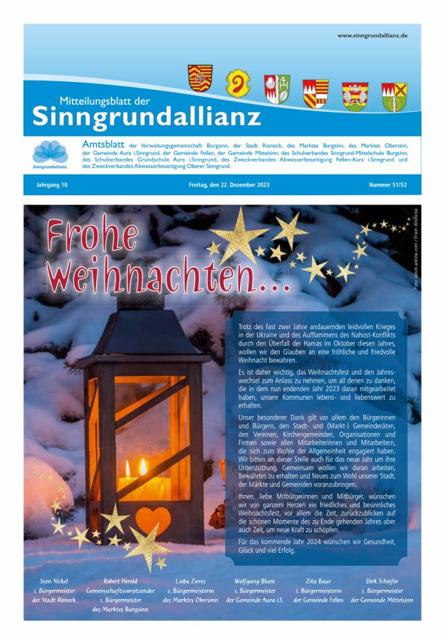 Mitteilungsblatt der Sinngrundallianz Titelblatt 51/2023