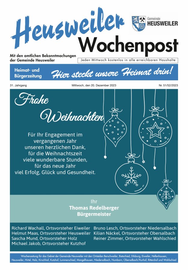 Heusweiler Wochenpost Titelblatt 51/2023