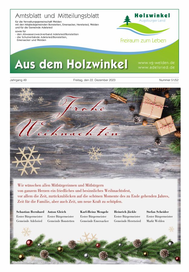 Aus dem Holzwinkel Amtsblatt u Mitteilungsblatt f VG Welden u GemAdelsried Titelblatt 51/2023