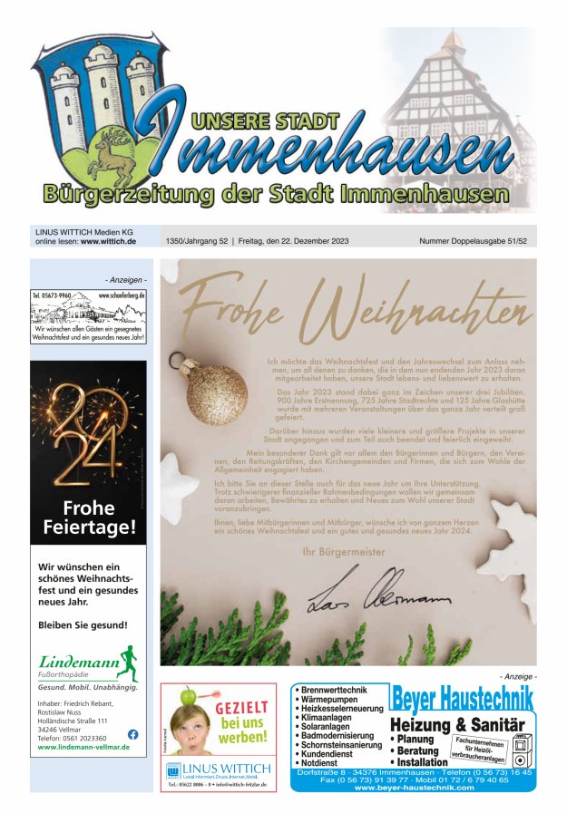 Unsere Stadt Immenhausen Titelblatt 51/2023