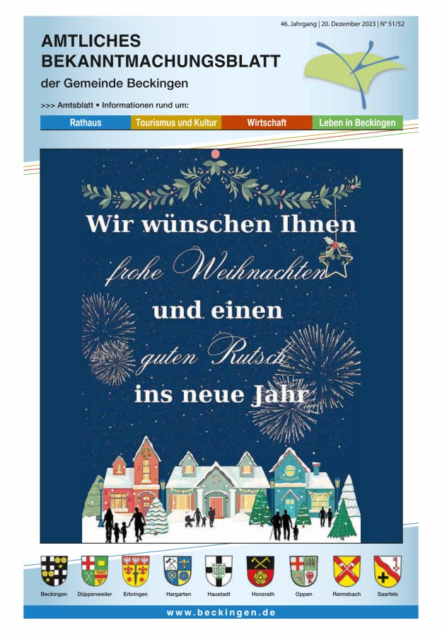 Amtsblatt Beckingen Titelblatt 51/2023