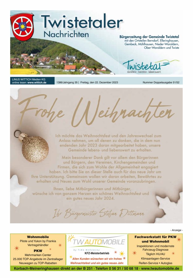 Twistetaler Nachrichten Titelblatt 51/2023