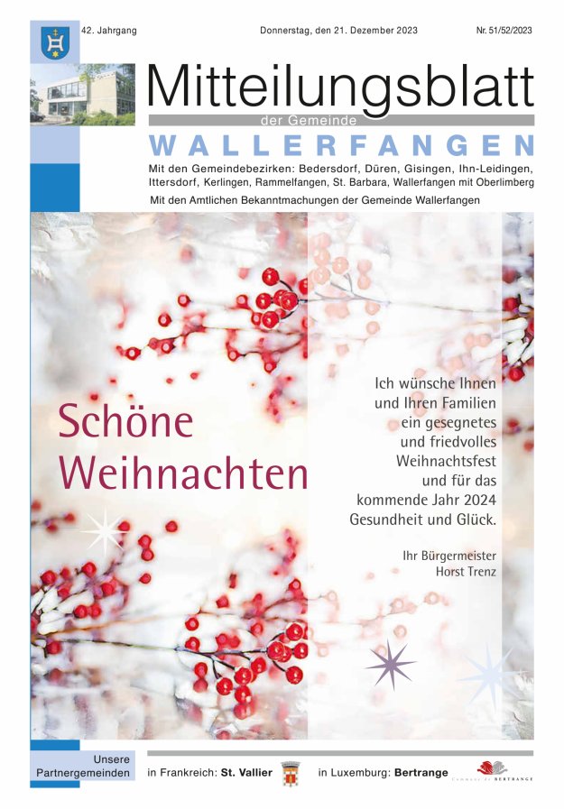 Mitteilungsblatt Gemeinde Wallerfangen Titelblatt 51/2023