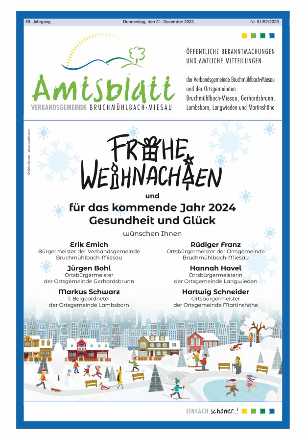 Amtsblatt der VG Bruchmühlbach-Miesau Titelblatt 51/2023
