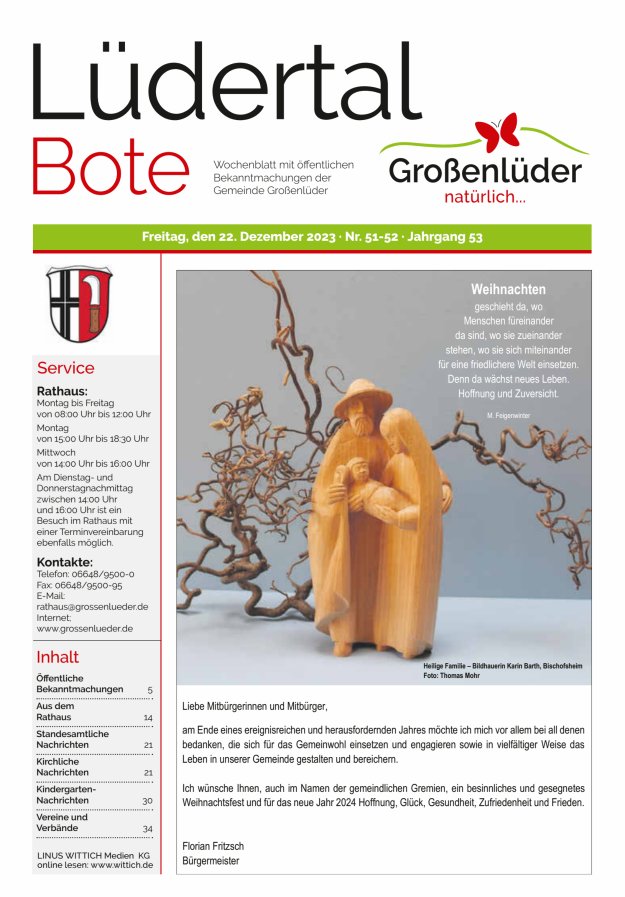 Wochenblatt mit öffentlichen Bekanntmachungen der Gemeinde Großenlüder Titelblatt 51/2023