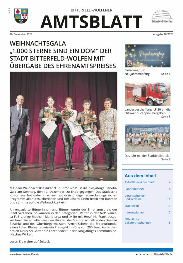 Bitterfeld-Wolfener Amtsblatt Titelblatt 18/2023