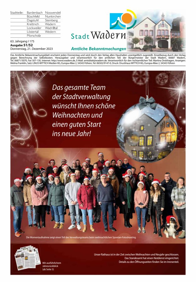 Stadt Wadern Titelblatt 51/2023