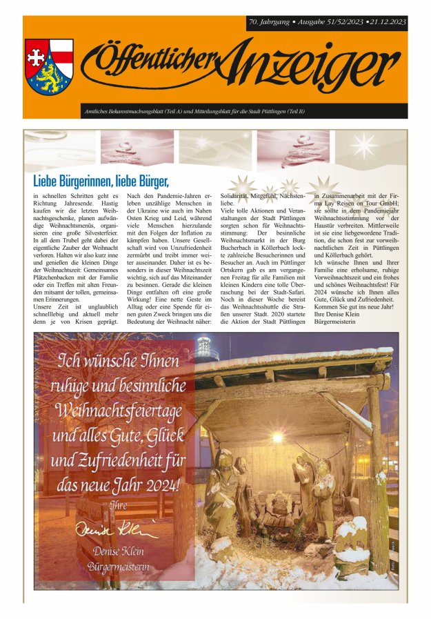 Öffentlicher Anzeiger - Stadt Püttlingen Titelblatt 51/2023
