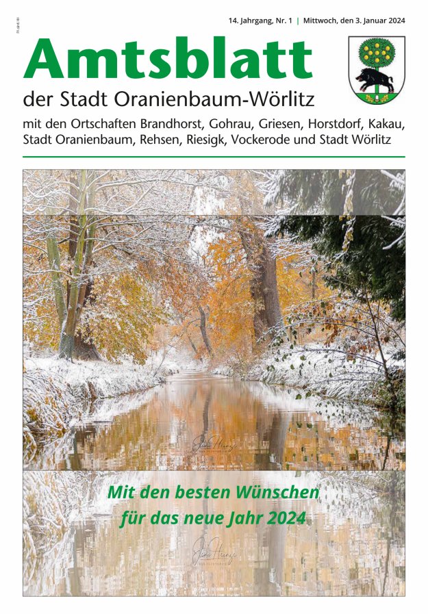 Amtsblatt der Stadt Oranienbaum-Wörlitz mit den Ortschaften Titelblatt 01/2024