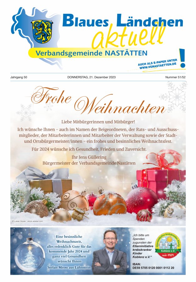 Blaues Ländchen aktuell - Heimat- u Bürgerzeitung VG Nastätten Titelblatt 51/2023