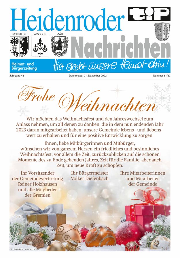 "tip" Heidenroder Nachrichten Titelblatt 51/2023