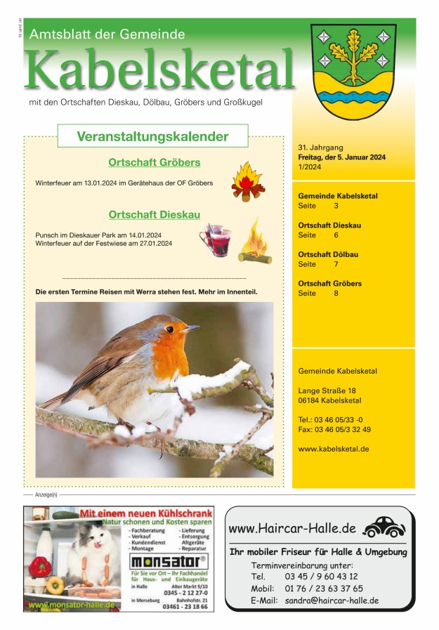 Amtsblatt der Gemeinde Kabelsketal mit den Ortsteilen Titelblatt 01/2024