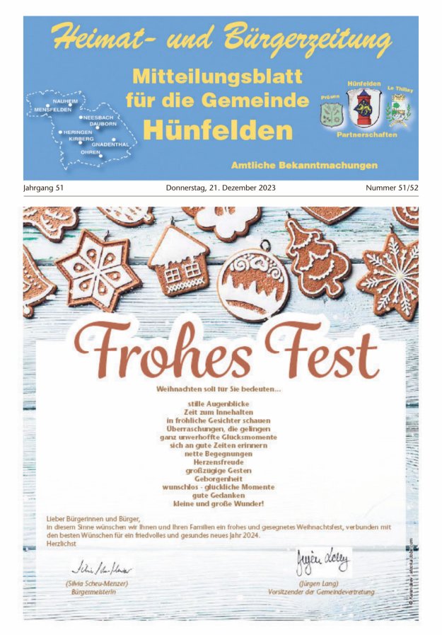 Mitteilungsblatt für die Gemeinde Hünfelden Titelblatt 51/2023