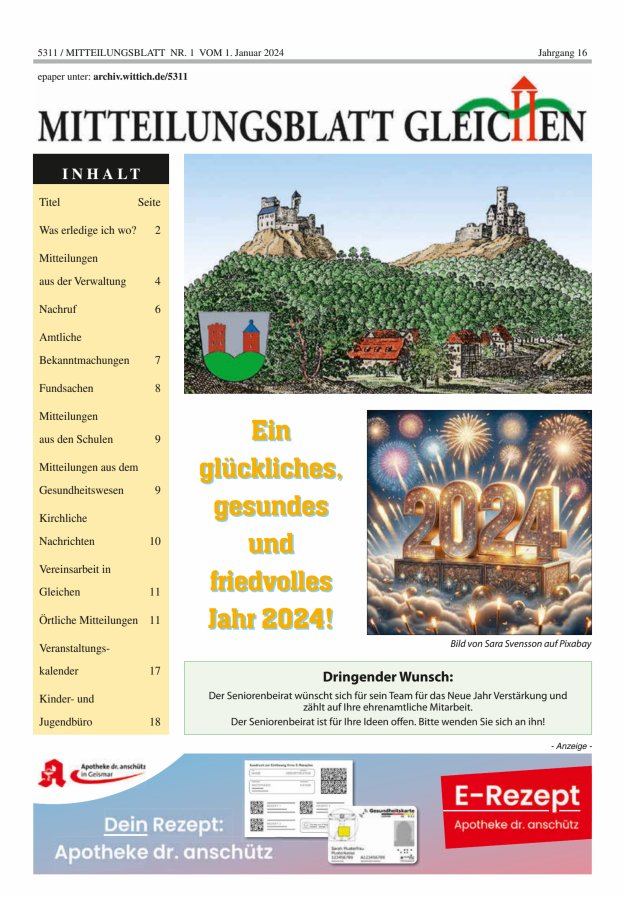 Mitteilungsblatt Gleichen Titelblatt 25/2023