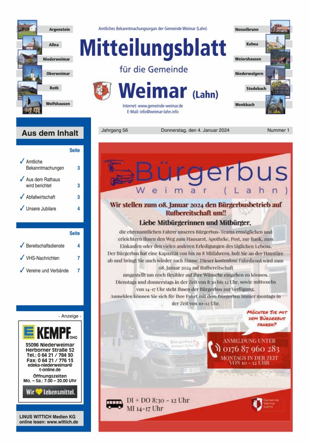 Mitteilungsblatt für die Gemeinde Weimar Titelblatt 01/2024