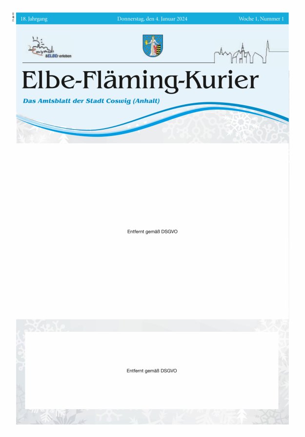 Elbe-Fläming-Kurier Das Amtsblatt der Stadt Coswig (Anhalt) Titelblatt 01/2024