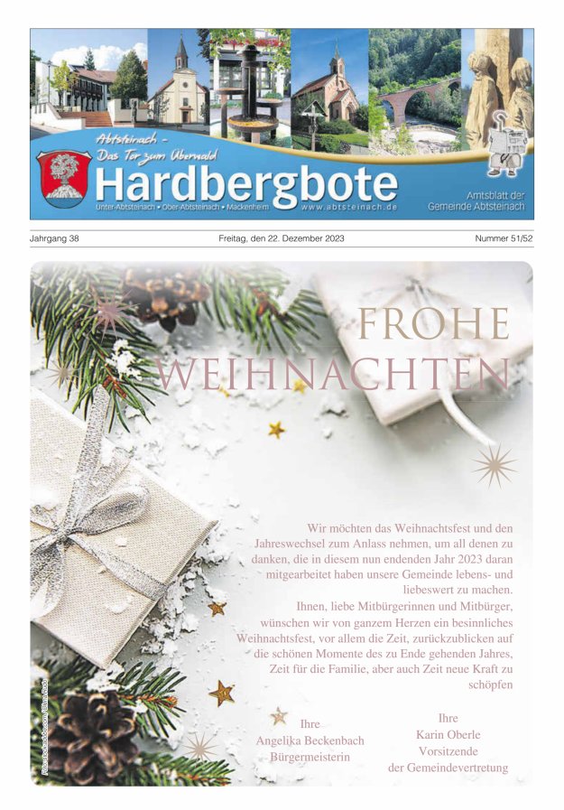 Hardbergbote - Mitteilungsblatt der Gemeinde Abtsteinach Titelblatt 51/2023
