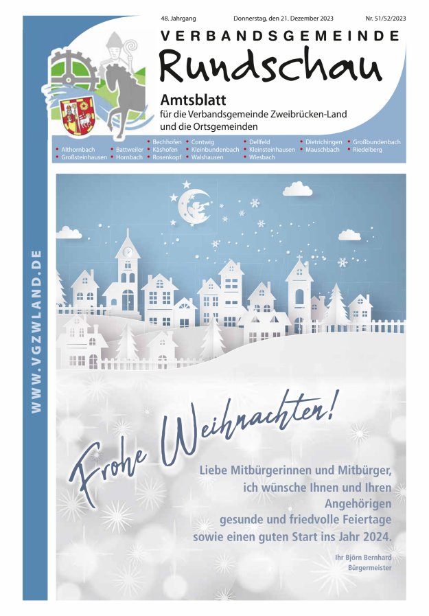 Verbandsgemeinde Rundschau Zweibrücken-Land Titelblatt 51/2023