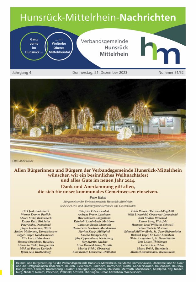 Hunsrück-Mittelrhein Nachrichten Ausgabe Emmelshausen Titelblatt 51/2023