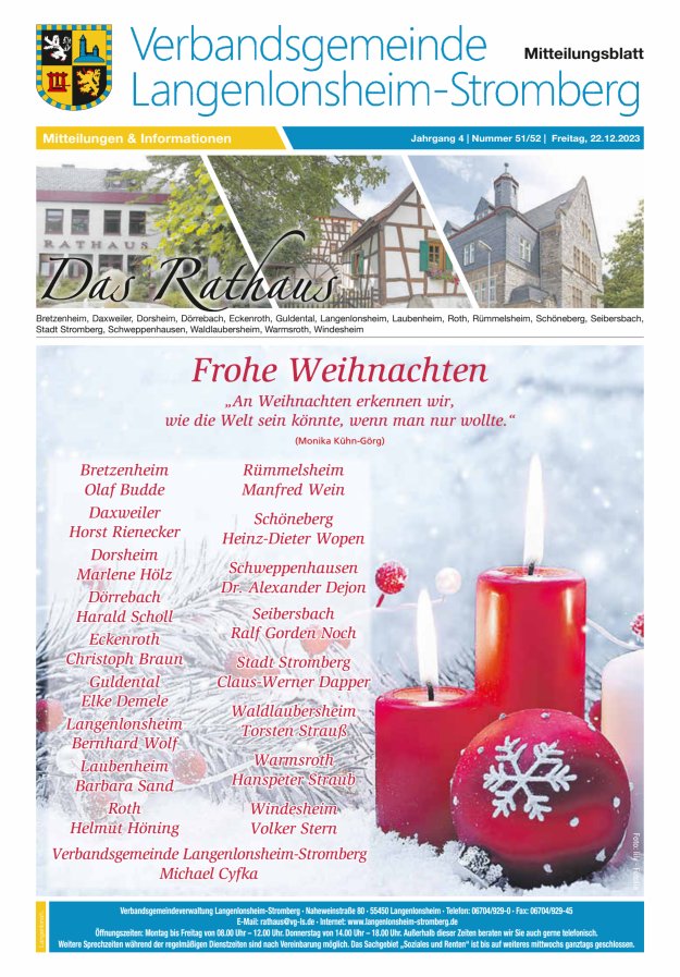 Das Rathaus - MTB d VG Langenlonsheim-Stromberg Titelblatt 51/2023