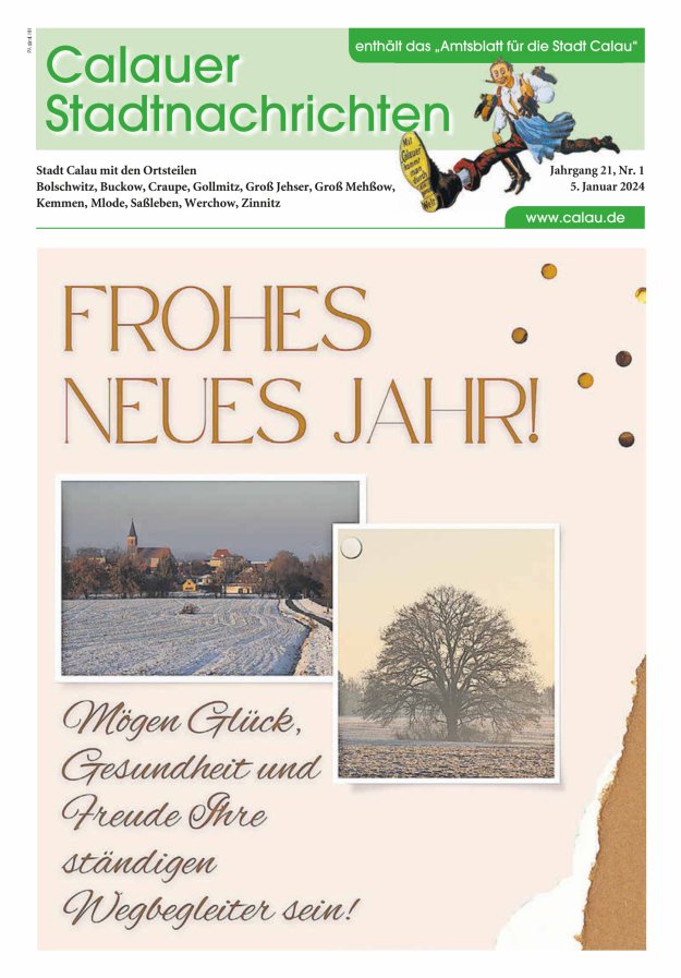 Calauer Stadtnachrichten  Titelblatt 01/2024