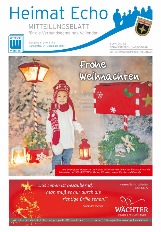 Heimat-Echo - Heimat- und Bürgerzeitung Verbandsgemeinde Vallendar Titelblatt 51/2023
