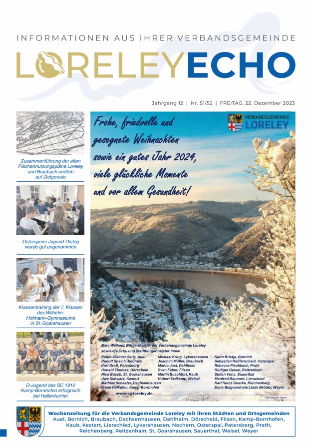 Loreley-Echo - Mitteilungsblatt der Verbandsgemeinde Loreley (Braubach) Titelblatt 51/2023