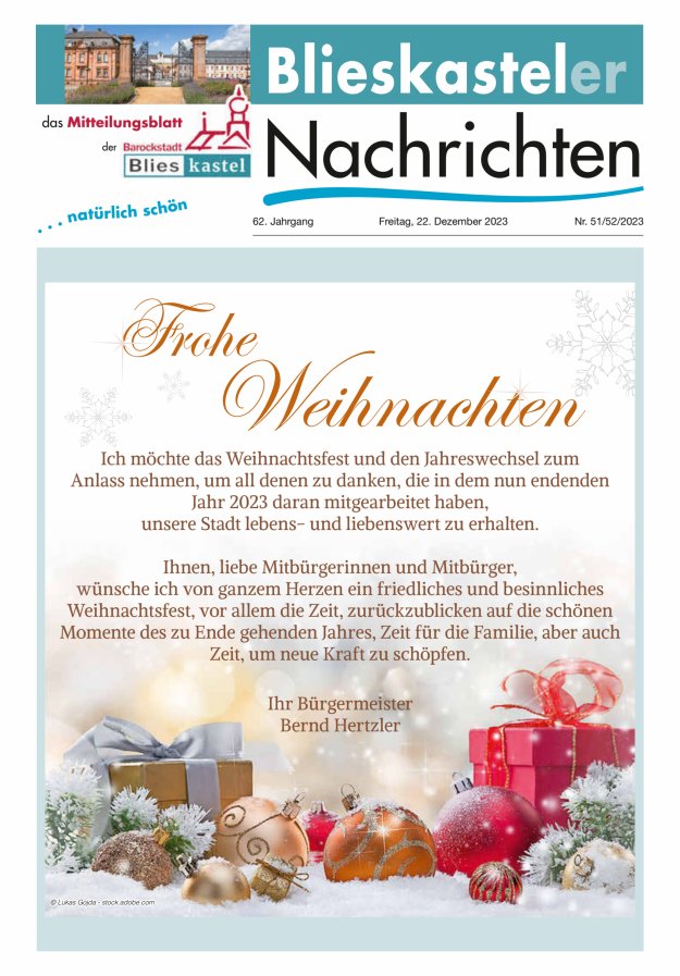 Blieskasteler Nachrichten  Titelblatt 51/2023