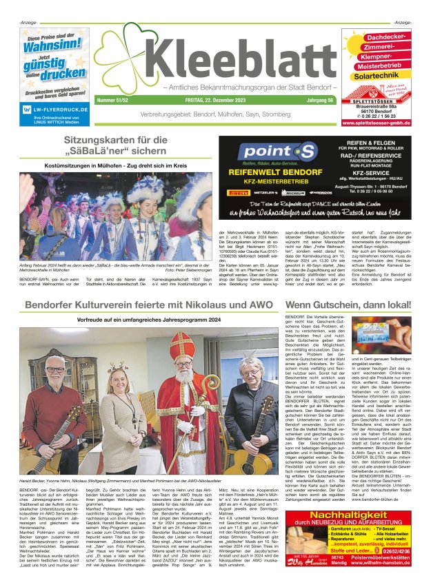 Kleeblatt - Amtliches Bekanntmachungsorgan der Stadt Bendorf Titelblatt 51/2023