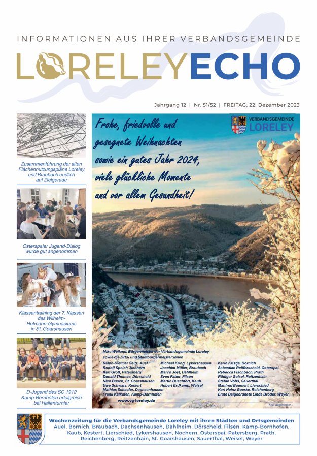 Loreley-Echo - Mitteilungsblatt der Verbandsgemeinde Loreley Titelblatt 51/2023