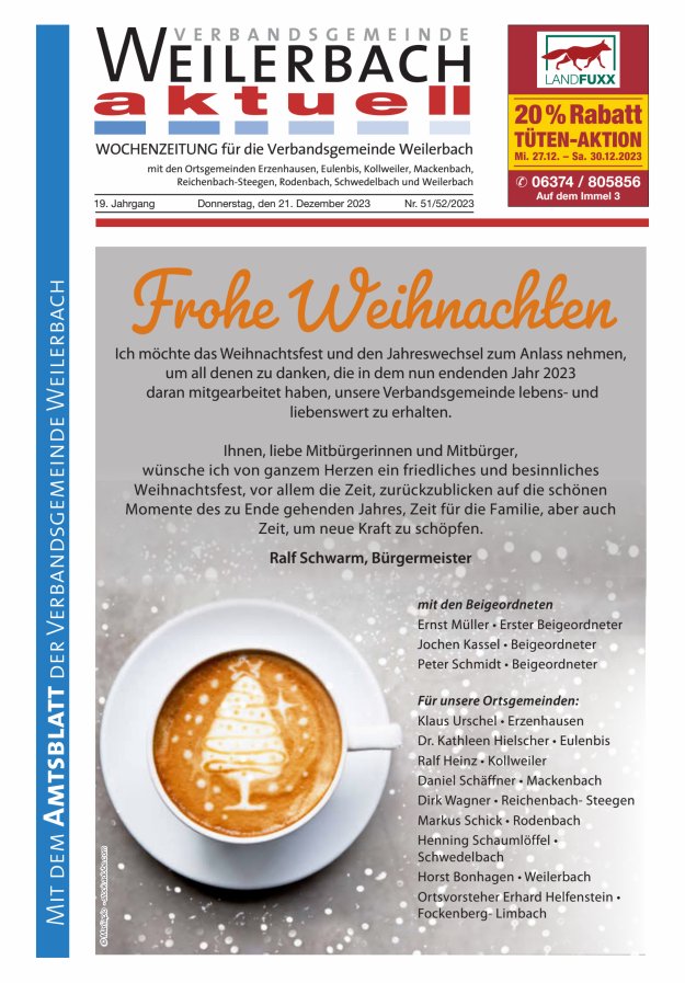 Verbandsgemeinde Weilerbach aktuell Titelblatt 51/2023