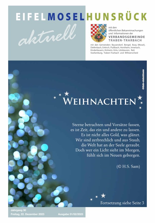 Eifel-Mosel-Hunsrück aktuell VG Traben-Trarbach Titelblatt 51/2023