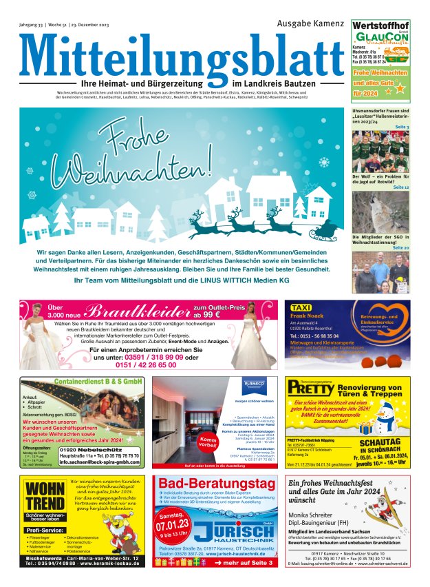Mitteilungsblatt LK Bautzen Ausgabe Kamenz Titelblatt 50/2023