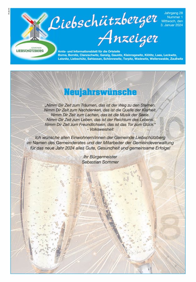Liebschützberger Anzeiger - Amts- und Informationsblatt Titelblatt 01/2024
