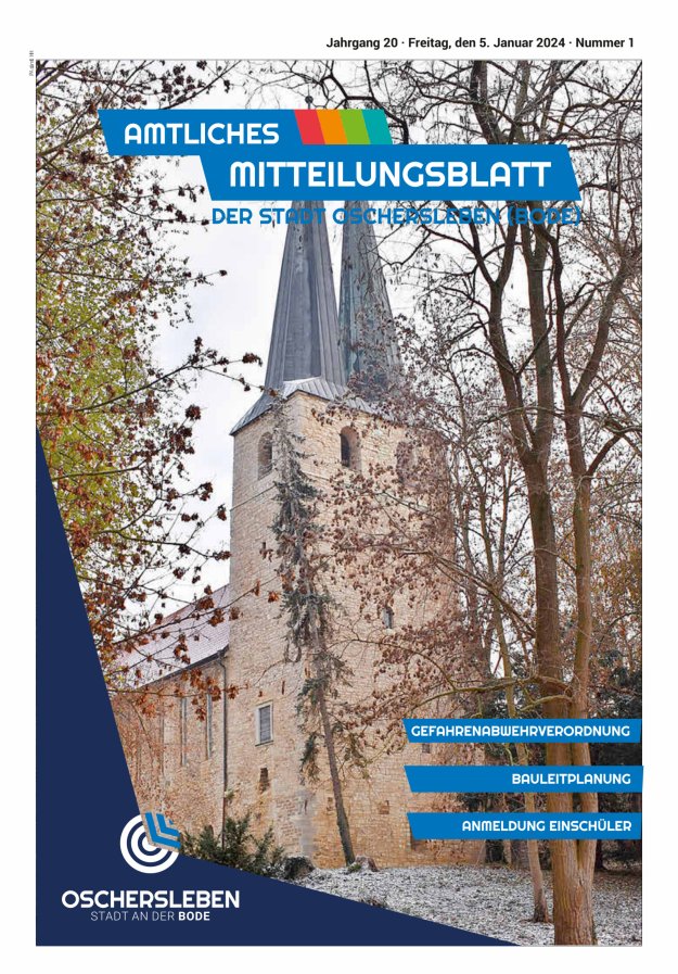 Amtliches Mitteilungsblatt der Stadt Oschersleben (Bode) und ihrer Ortsteile Titelblatt 01/2024