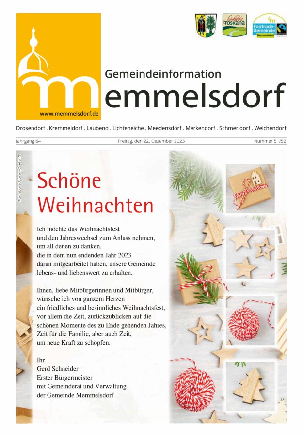 Mitteilungsblatt der Gemeinde Memmelsdorf Titelblatt 51/2023