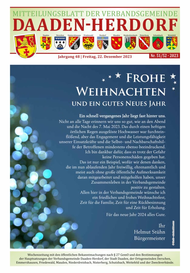 Mitteilungsblatt der Verbandsgemeinde Daaden-Herdorf Titelblatt 51/2023