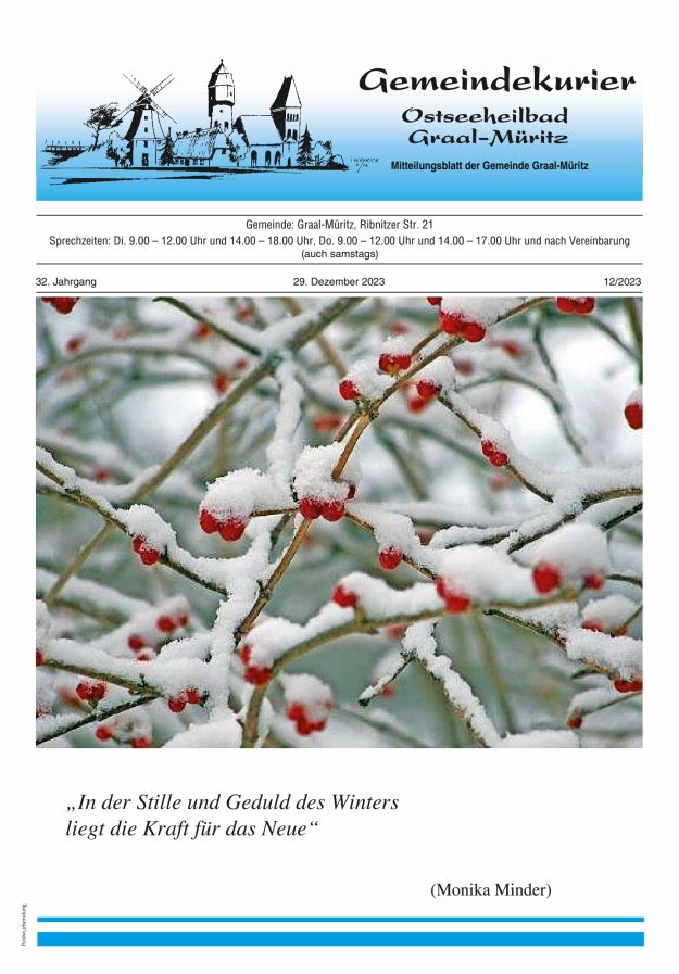 Gemeindekurier Ostseeheilbad Graal-Müritz Titelblatt 12/2023