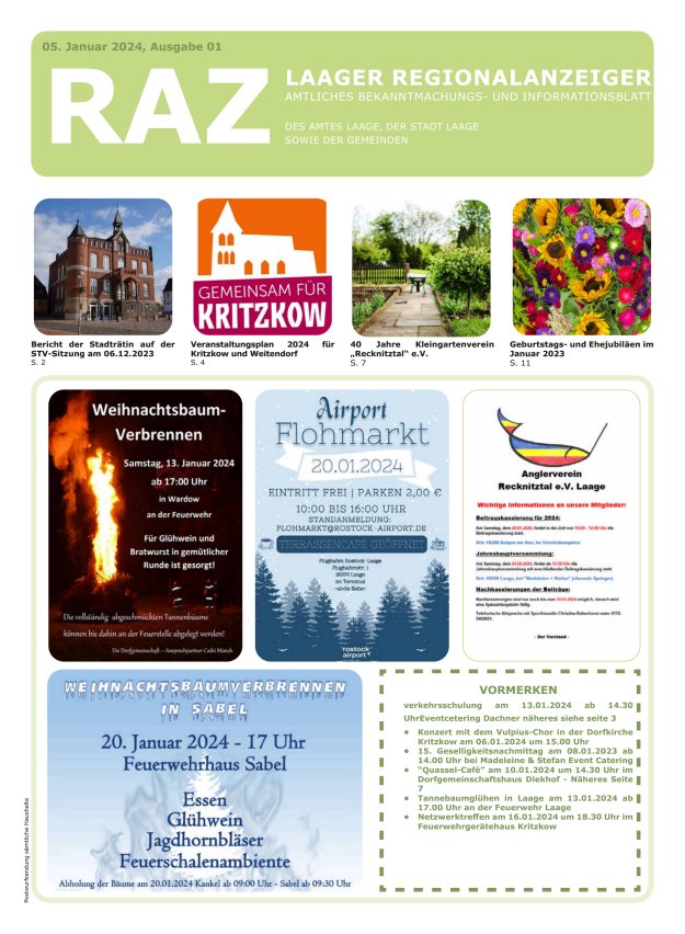 Laager Regionalanzeiger Titelblatt 01/2024